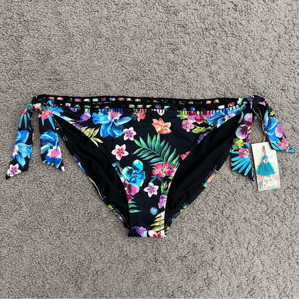 Johnny Was Caribbean Hipster Swimsuit Bottom Floral Tie-Side Womens XL